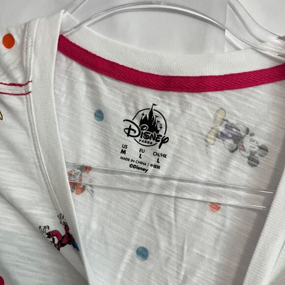 NEW DISNEY PARKS DISNEYLAND TEE SHIRT WOMENS MEDIUM WHITE POLKA DOT CHARACTERS - Picture 3 of 6